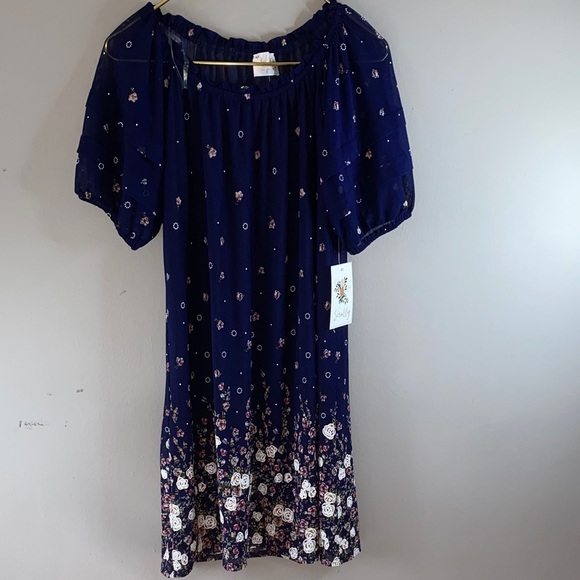 Navy Floral Midi Dress - Picture 1 of 10